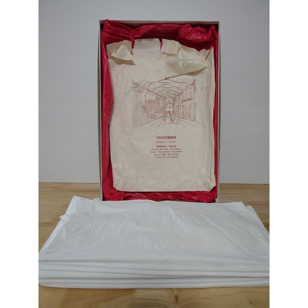 Vintage Set 12 Italian Linen Merletti E Ricami White Lace Trim Napkins 15” W/Bag